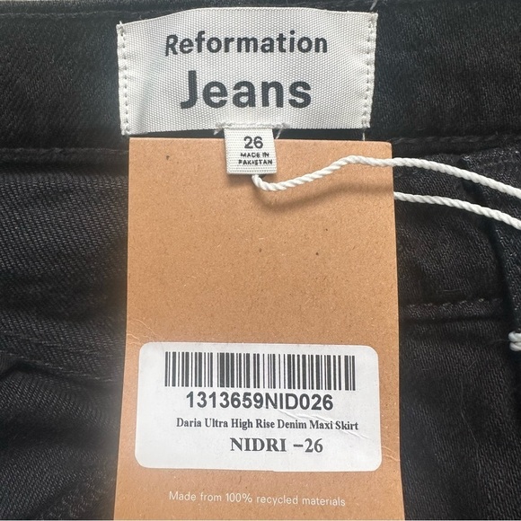 Reformation Daria Ultra High Rise Denim Maxi Skirt Nidri Wash Black 26 NWT New - Picture 9 of 12